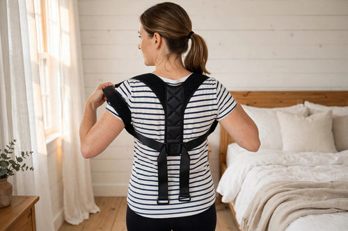 Step 1: slipping the posture corrector on like a backpack